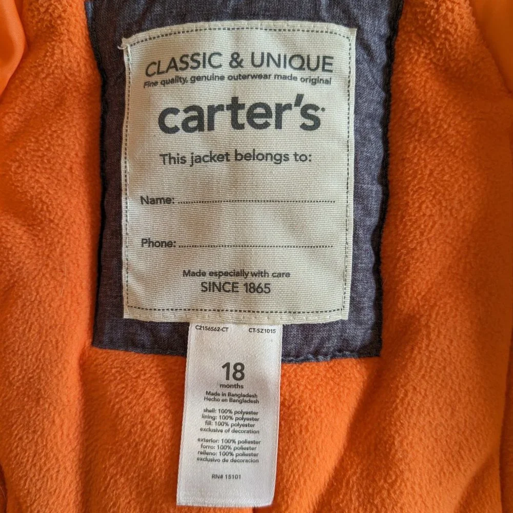 Carter's Boy's Winter Coat 18 months 💙